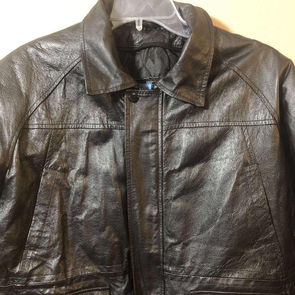 Vintage  Women's Black Leather Jacket Hind Medium 12/14 Quilted Inside + Pockets